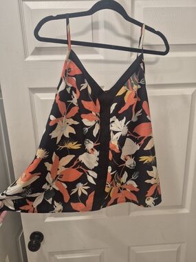 SHEIN Black Floral V-Neck Cami with Orange and Cream Accents